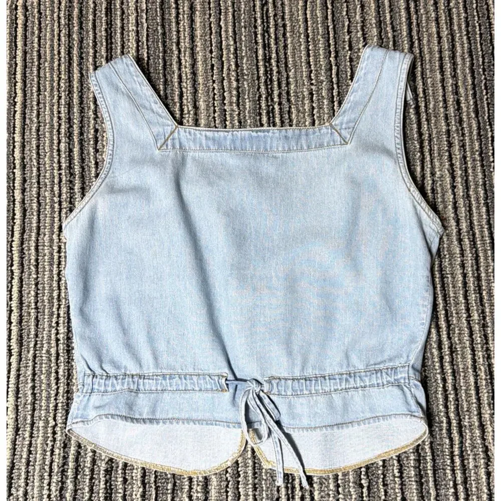 Vintage Valencia Blue Denim Vest Women's M Floral Embroidered Western